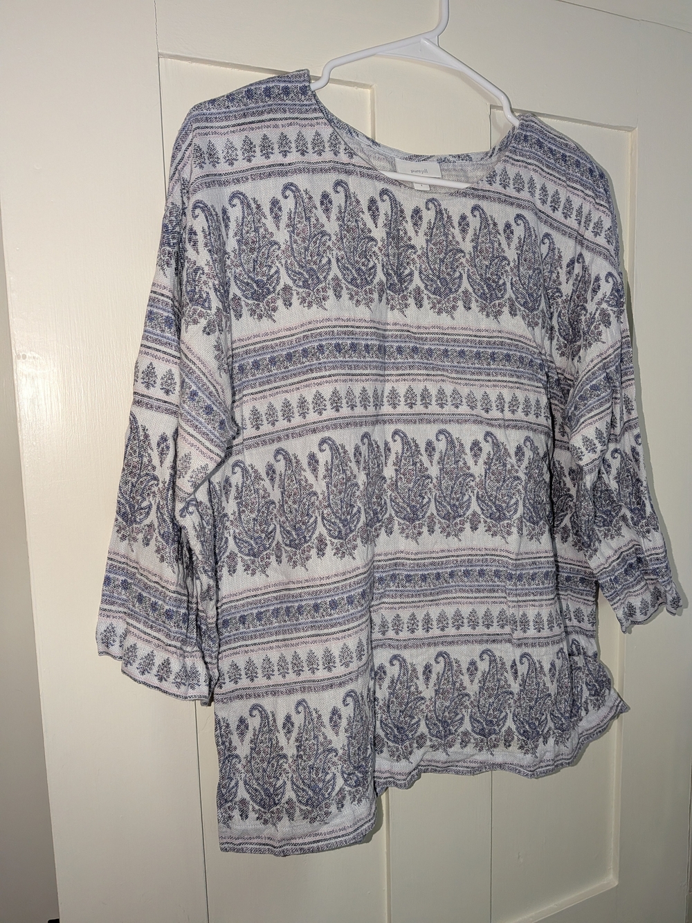 Pure Jill Boho Paisley Print Women's Top - White & Navy Size Small